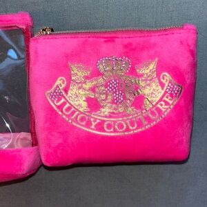 Juicy Couture Bright Pink Velvet Logo Pouch with Gold Crest